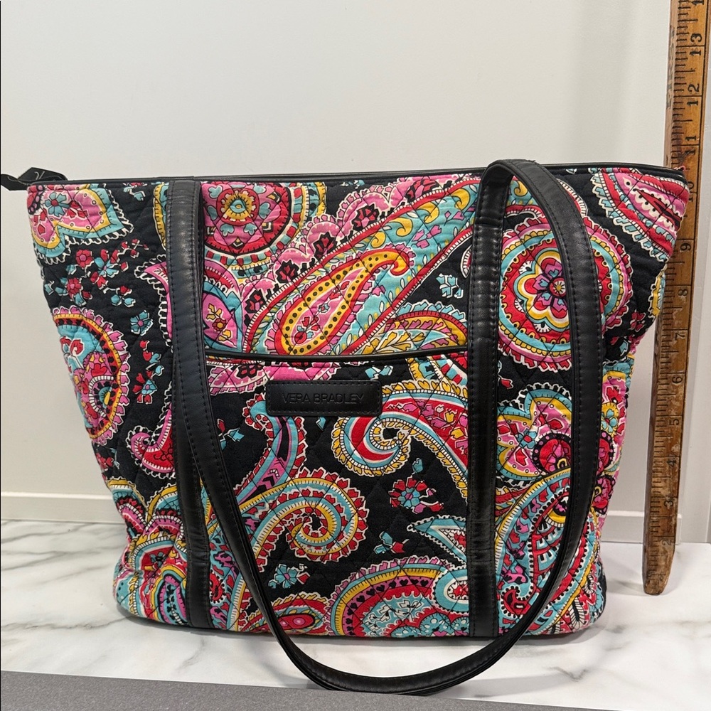 Vera Bradley Black Multi Parisian Paisley Quilted Tote - Picture 1 of 10